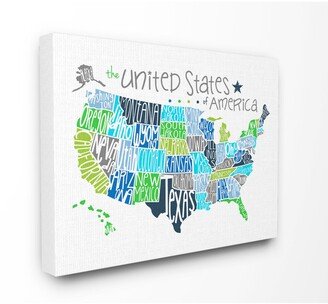 United States Map Colored Typography Canvas Wall Art, 16 x 20