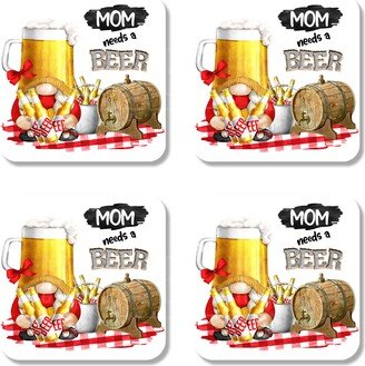 Beer Gnome Coasters Set Of 4, Summer Picnic Coasters, Housewarming Gift, Drink Christmas Coffee Funny 7-Sum007