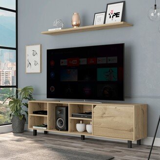 EDWINRAYLLC Valdivia Tv Stand for TV´s up 70, Four Open Shelves, Five Legs -Light Oak