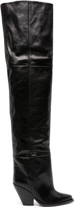 88mm Pointed-Toe Leather Knee Boots