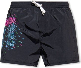 Graphic-Printed Drawstring Swim Shorts-AA