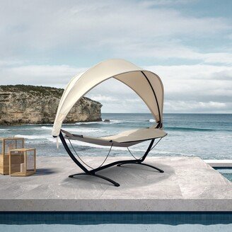 Sea Breeze Luxury Steel Frame Lounger With Canopy - Champagne