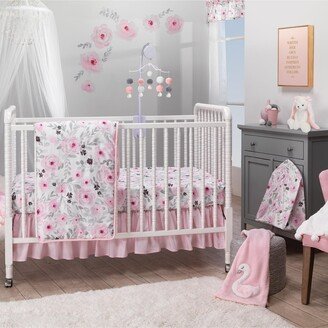 Blossom Pink Watercolor Floral 3-Piece Baby Crib Bedding Set