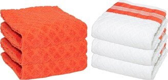 Sloppy Chef Premier Kitchen Towels (Set of 6), 3 Solid Color Towels and 3 White Towels with Matching Pattern, 15x25 in., Soft Ringspun Cotton, Diamond Weave Patte