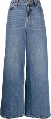 Whiskering High-Rise Wide-Leg Jeans