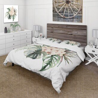 Designart 'Bouquet With Orchids Monstera and Coconut Leaves' Traditional Duvet Cover Set