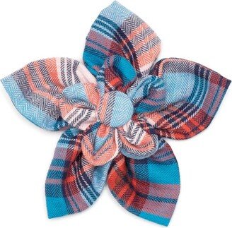 The Worthy Dog Plaid Flower Adjustable Collar Attachment Accessory - Blue/Red - S