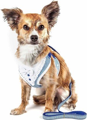 Luxe 'Spawling' 2-In-1 Mesh Reversed Adjustable Dog Harness-Leash W/ Fashion Bowtie Blue