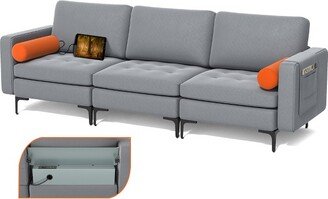 Modular 3-Seat Sofa Couch with Socket USB Ports & Side Storage Pocket Ash Grey