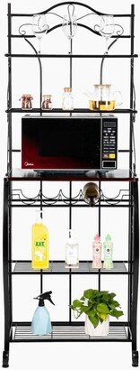 IGEMANINC 5-Tier Metal Carved Designs Kitchen Bakers Rack, Coated Finish Microwave Oven Stand with Spices and Wine Storage