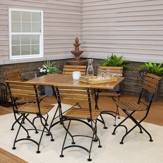 Sunnydaze Decor Sunnydaze Essential European Chestnut Wood 7-Piece Folding Table and Chairs Set - N/A