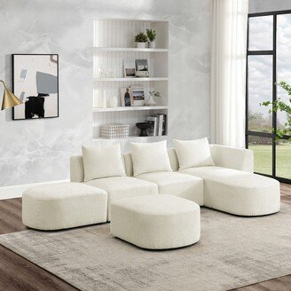 Calnod L-Shape Sectional Sofa with Right Side Chaise and Ottoman, Loop Yarn Fabric Upholstered Modular Sofa, DIY Combination