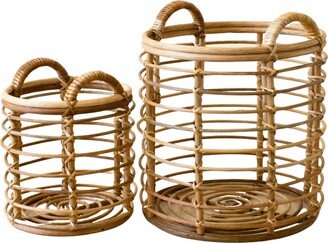 Likhâ Rattan Cylinder Basket, Set Of Two - Storage Baskets