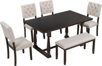 GREATPLANINC 6-Piece Dining Table & Chair Kitchen Table Set with Backs & Cushions