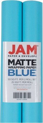JAM Paper & Envelope JAM PAPER Peacock Blue Matte Gift Wrapping Paper Roll - 2 packs of 25 Sq. Ft.