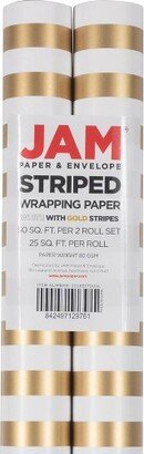 JAM Paper & Envelope 2ct Striped Gift Wrap Rolls Gold