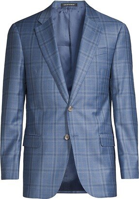 Windowpane Notch Lapel Two-Button Blazer