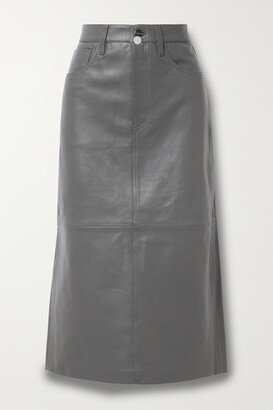 The Low Slung Leather Midi Skirt - Gray