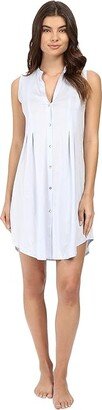 Cotton Deluxe Button Front Tank Nightgown (Blue Glow) Women's Pajama