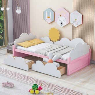 Sunmory Twin Size Bed with Clouds and Sunflower Decor, Platform Bed with 2 Drawers