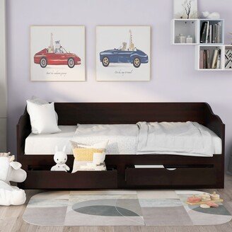 Calnod Wooden Daybed with Trundle Bed and Two Storage Drawers , Extendable Bed Daybed,Sofa Bed with Two Drawers, Espresso