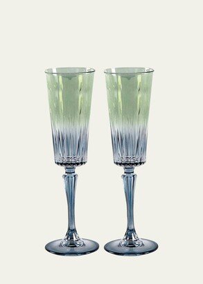 Green Shaded Stemmed Flute Glasses, Set of 2