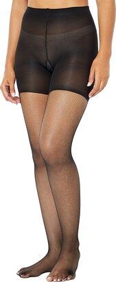 Tights for Women Micro-Fishnet Mid-Thigh Shaping Tights (Black) Hose