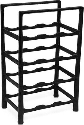 12 Bottle Rack - Free Standing Stand - Kitchen Countertop - Black Forged Metal - Vertical Shelf Storage Cabinet - Holder