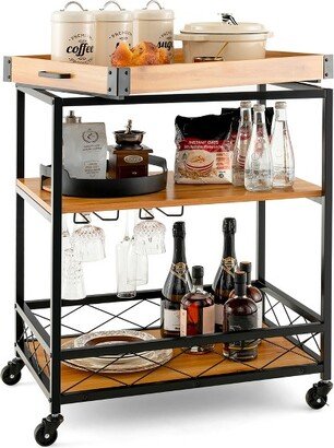 3-Tier Kitchen Cart Island Rolling Rack Serving Trolley Detachable Top & Glass Holder