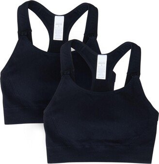 Women's Maternity Seamless Maternity & Nursing Sports Bra Bundle Set of 2 - Black/black