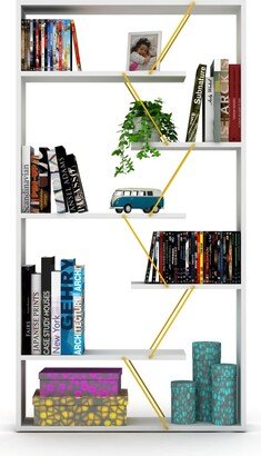 IGEMAN White/Yellow Etagere Large Organizer Open Back 6 Shelves Industrial Bookshelf, 8''L*33''W*62''H, 44LBS