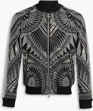 Crystal-embellished cotton-twill bomber jacket