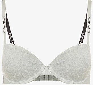 Womens Grey Heather Reimagined Heritage Logo-tape Stretch-cotton Balconette bra