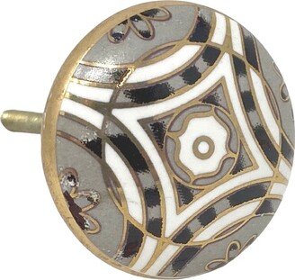 Brown & White Ceramic Abstract Round Knob For Dressers, Cabinets, Kitchens, Furniture