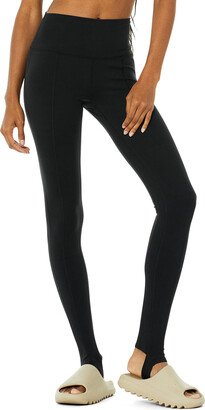 High-Waist Winter Warmth Plush Stirrup Legging in Black, Size: 2XS