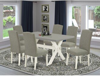 Dining Room Table Set - a Rectangular Table and Padded Parson Chairs - Cement and Linen White Finish-AE