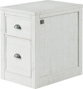 Fiya 24 Inch 2 Drawer Wood File Cabinet with Biometric Lock, White Finish