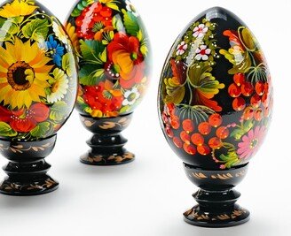 Ukrainian Decorative Pysanky Easter Egg On Stand, Hand Painted Decor, Wooden Egg, Petrykivka Handmade Gift, Ukraine Seller, S171