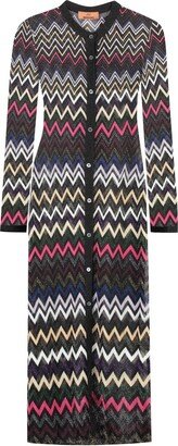 Zig-Zag Woven Buttoned Mid-Length Cardigan