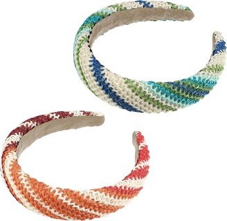 Unique Bargains Women's Bohemian Style Straw Rattan Sponge Headband Green Orange 2 Pcs