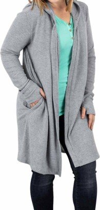 Michelle Mae Hooded Waffle Cardigan In Heather Grey