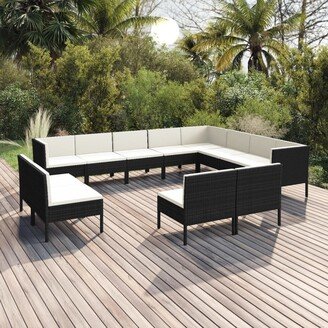 12 Piece Patio Lounge Set with Cushions Poly Rattan Black - 22.4 x 27.2 x 27.2-AB