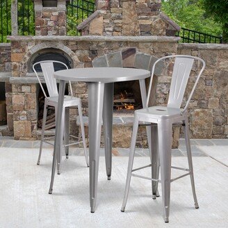 30'' Round Metal Indoor-Outdoor Bar Table Set with 2 Cafe Stools - 30W x 30D x 41H