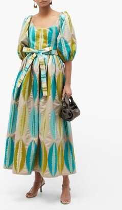 Puff-sleeve Abstract-jacquard Dress