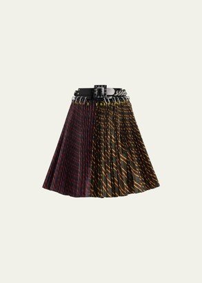 Fugen Carabiner Spliced Plaid-Print Belted Mini Skirt