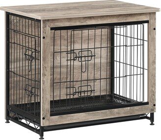 Wooden Dog Crate, Indoor Pet Crate End Table, Dog Furniture with Removable Tray, Rustic Brown and Black - Greige