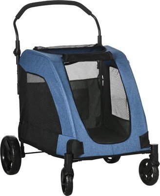 Pet Stroller Universal Wheel with Storage Basket Ventilated Foldable Oxford Fabric for Medium Size Dogs, Blue