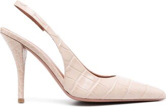 100mm Crocodile-Effect Slingback Pumps