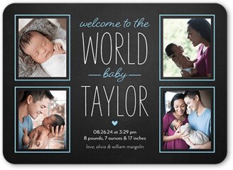 Birth Announcements: The Big Introduction Birth Announcement, Blue, 5X7, Signature Smooth Cardstock, Rounded