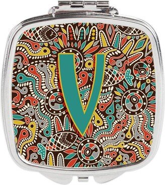 CJ2013-VSCM Letter V Retro Tribal Alphabet Initial Compact Mirror